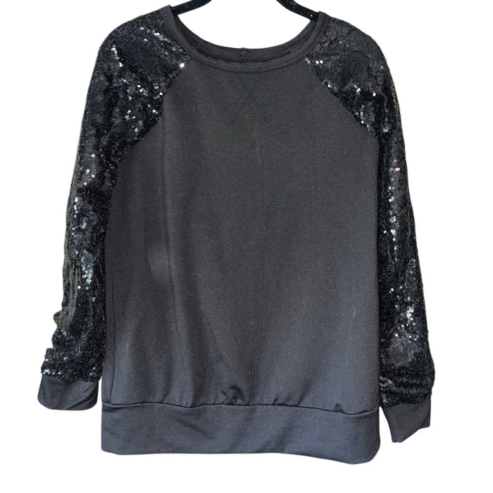 Black Sequin‎ Sleeve Sweatshirt Pullover Party Evening Casual Glam Top A12